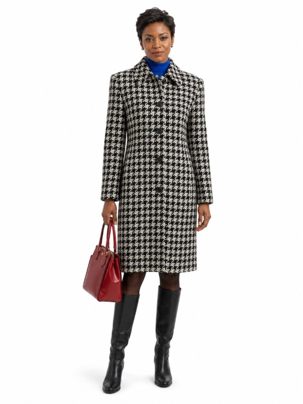 Vintage Due per Due Houndstooth Wool Blend Coat Black White Size 8
